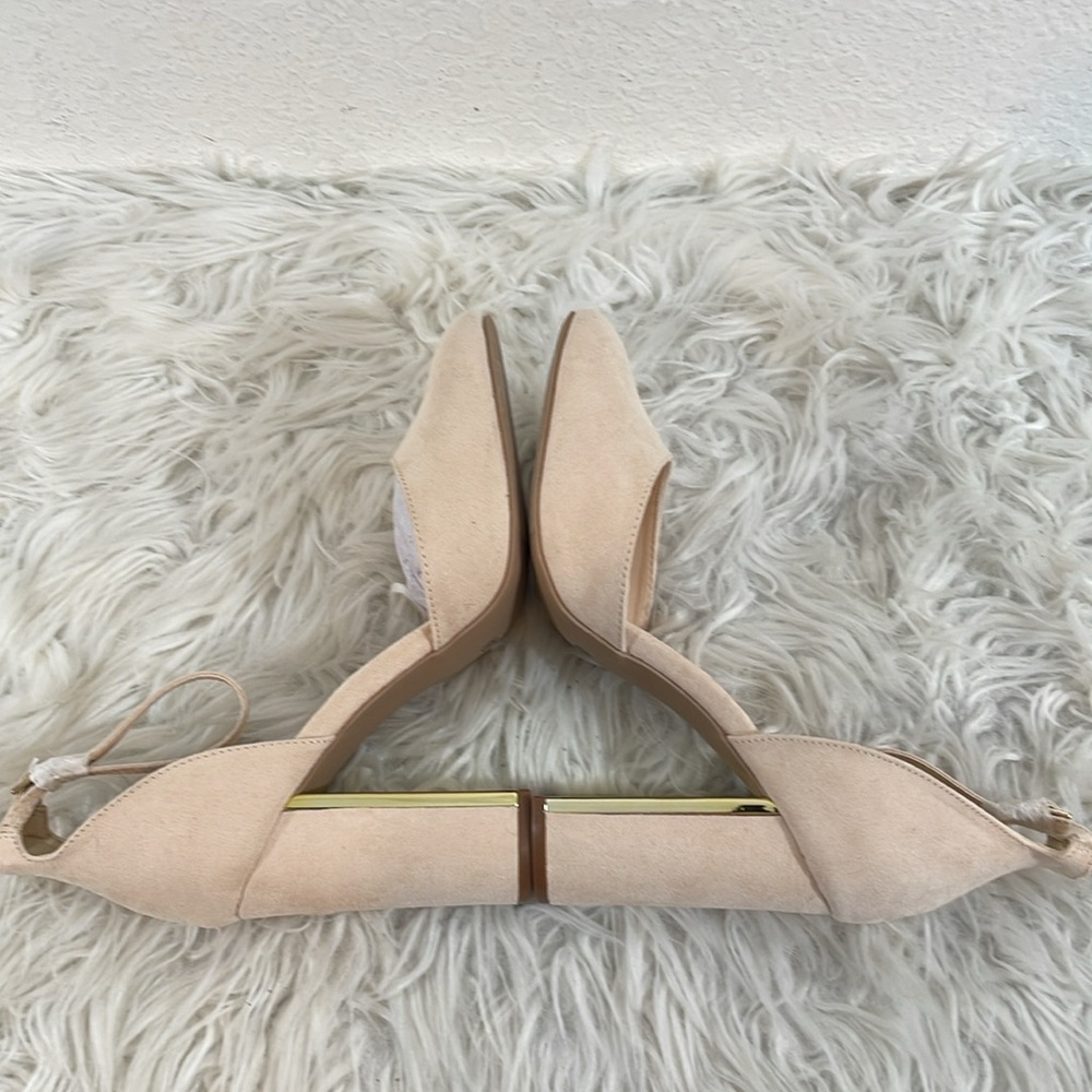 LULUS Laura Light Nude Suede Ankle Strap Chunky Heels Size 10 NEW - Picture 10 of 16